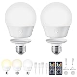 Brightown E26 Rechargeable Light Bulb with Remote Timer and 3 Color Temperatures, Battery Backup Bulb for Sconces and Lamps, E26 Detachable Charging for Non-Hardwired Fixture, Dimmer, 700LM