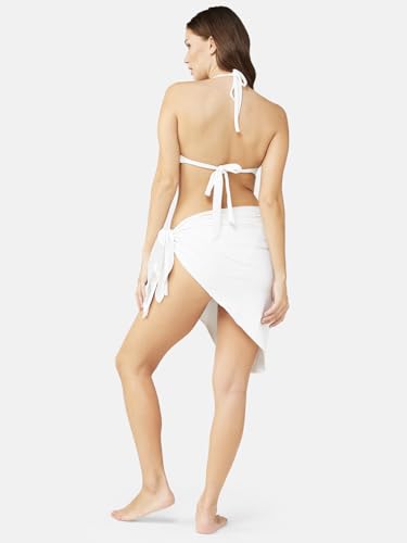 Image of ZeroKaata Stretchable Ribbed Bikini Set with Sarong Skirt for Women | 3 Piece Swimsuit & Beach Wear Set | Vacation, Resort Wear, Pool Party & Holiday Swimwear