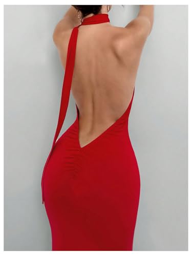 GORGLITTER Women's Open Back Asymmetrical Bodycon Maxi Dress Ruched One Shoulder Wedding Guest Graduation Long Dresses4