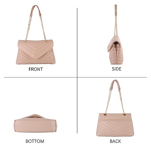 Image of Quilted Crossbody Bag for Women, Soft Vegan Chevron Purses, Trendy Shoulder Handbags with Flap