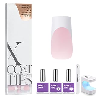 BTArtboxnails XCOATTIPS French Tip Nails - Short Press On Nails, 160 Pcs Pink Square Soft Gel Nail Tips Pre-applied Tip Primer & Base Coat, No Need File False Nails for Gift, 16 Sizes