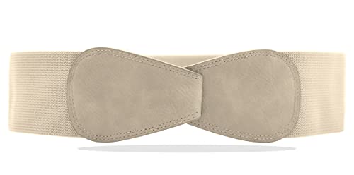 Van Der Rich ®   Cinturón Obi Elástico Ancho Extensible 7 cm   Mujer (Beige, TU)