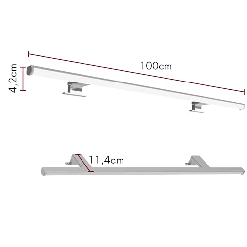 kalb Lumenia, LED Spiegelleuchte, LED Badezimmerleuchte, 100cm Spiegellampe, IP44, chrom, Spiegel & Schrankmontage, energiesparend, blendfrei, 230VAC, zwei Montagefüße, extra stabil (Warmweiß)