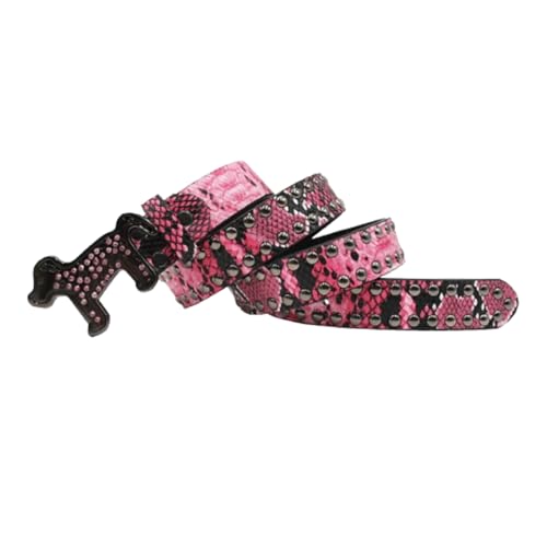 Studded Belt for Women Men, Sparkle Boa Pattern Strap with Rhinestone Dog Engraved Buckle for Jeans Dresses Pants