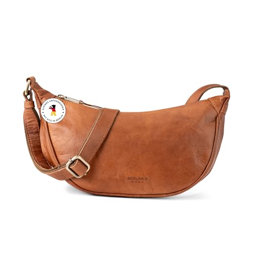 Berliner Bags Vintage Crossbody Luna, Halbmond Tasche aus Leder, Moon Bag, Umhängetasche, Schultertaschen für Damen – Braun
