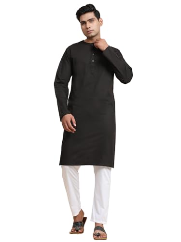 Image of Men's Pure Cotton Solid Kurta Pajama Set Round Neck Casual Yoga Dress