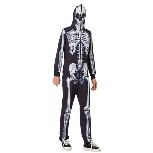 Combinaison squelette d'Halloween imprimé squelette 3D une pièce à capuche - 4