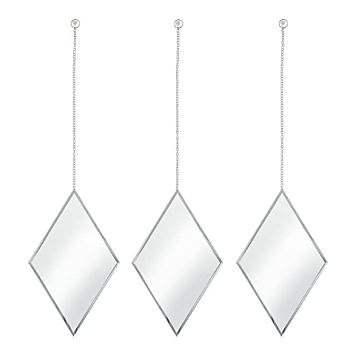 Creekview Home Emporium Accent Mirrors - Small Diamond Shape Decorative Mirror Wall Decor 3 Piece Set with Silver Chain