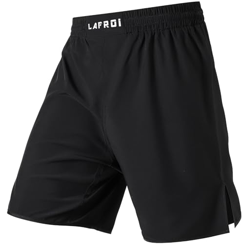 LAFROI Mens Boxing Shorts Jiu Jitsu MMA Cross Training Fighting Trunks Activewear with Drawstring-QJK06 Black Size MD