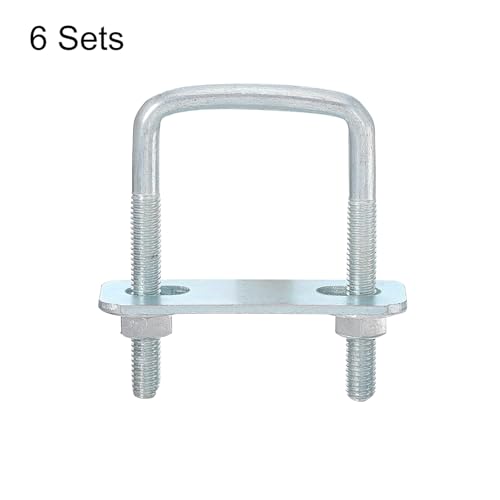 Image of uxcell Square U-Bolts, 6 Sets 35mm Inner Width 60mm Length M6 Zinc-Plated Carbon Steel U Clamp Bolt with Nuts and Plates, for Boat Trailer
