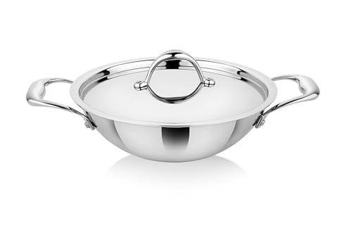 Image of Prabha Prima Kadhai Flat Bottom with Lid, Stainless Steel, Kitchen Kadhai, 20cm, 1.8L, Induction & Non Induction Base, 60 Months Warranty