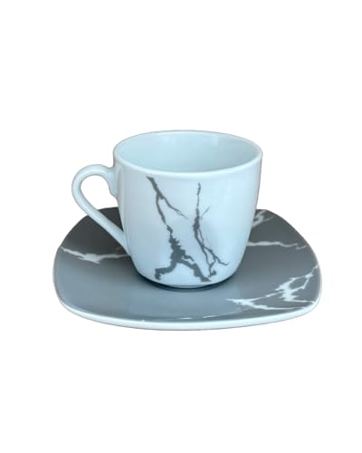 Omniacasa Servizio di Tazzine da caffè 12 Pezzi per 6 Persone Effetto Marmo Colore Bianco e Grigio Design Moderno in Porcellana Resistente, Lavabili in Lavastoviglie e Utilizzabili in Microonde