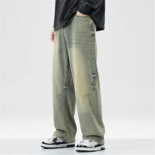 Men’s Flared Denim Jeans, Spring Summer, Distressed Rustic Blue, Versatile Straight Pants2