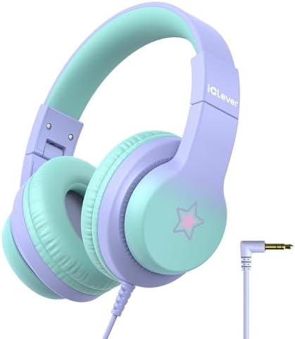 iClever HS19S Kopfhörer Kinder mit 3,5 mm Kabel für Schule/Tablet/Reisen | SafeSound Tech, Stereo-Sound, Hi-Fi Klang, Faltbare, Komfortabel Over Ear Kinder Kopfhörer, Robuste kopfh