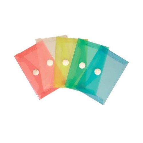 Lot de 24 enveloppes pour cartes de visite avec bouton, format 10 x 6,2 cm, polypropylène avec fermeture à pression, couleurs assorties