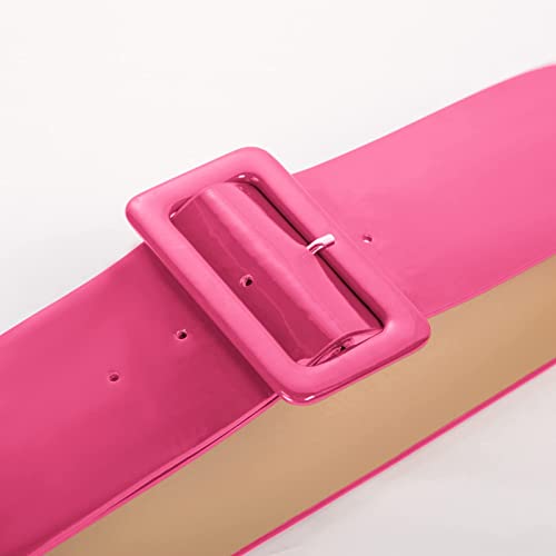 Hanna Nikole Ladies Patent Leather Belts With Wide Square Buckle Retro Pu Leather Buckle Waist Belt #TOP4