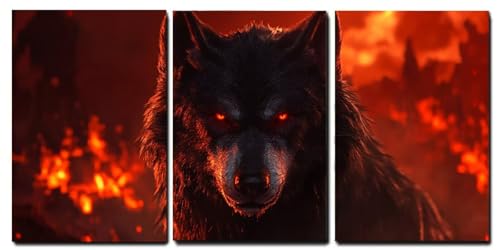 Toile loup giclée Oujkeef triptyque d'art mural moderne avec châssis en bois noble 45x70cm