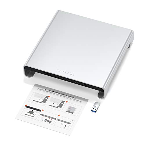 SATECHI Stand in Alluminio Tipo C iMac con Porta trasferimento Dati USB-C, USB 3.0, Slot schede Micro/SD e Jack Audio Compatible con 2017 iMac PRO e 2019/2017 iMac (Argento)