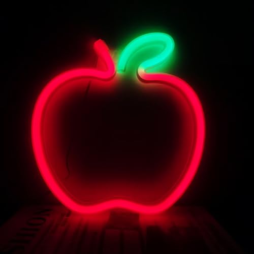 Image of Apple Neon Light Sign Handmade Lamp for Wall Room Party Home Bar Art Christmas Bedroom Table Wedding Party Desktop Decoration Teen Kids Birthday Holiday Gift USB Powered(Red-Green)