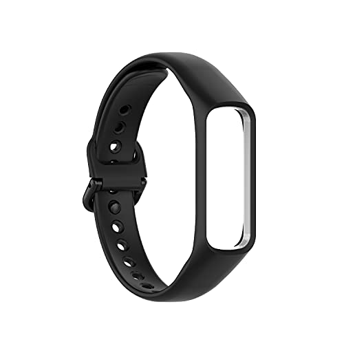 Image of Sago Silicone Strap Replacement Compatible with Samsung Galaxy Fit 2 SM-R220 (Black) – Soft Skin-Friendly Watch Band with Frame, Adjustable Sport Wristband, Waterproof