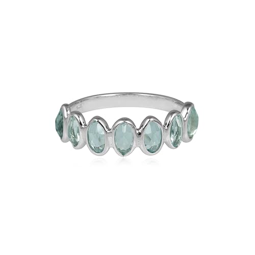 Blue Topaz Ring for Women 925 Sterling Silver Half Eternity Band Natural Gemstone Ring4