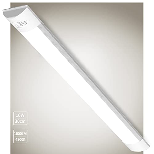 Bellanny Neon Led 30cm, Tube LED 10W 1000LM Ultraslim, Lumière LED Étanche à L'humidité, Blanc Neutre 4500K, Plafonnier LED pour Bureau, Entrepôt, Garage, Sous-sol, Atelier, Entrepôt Cover