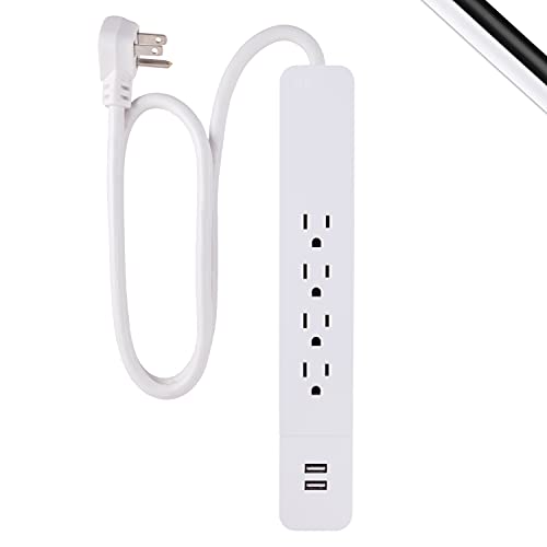 Black Friday Clearance GE, White, Pro 4 Outlet Power Strip Surge Protector, 3' Extension Cord with Flat Plug, 560 Joules, 2.1A USB Charging Ports, Wall Mount Keyholes, 41385, 3 Ft