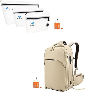Zurligi Vacuum Travel Backpack with Pump + 39L Vacuum Compression Bag Kit, 4070L Expandable Carry-On Backpack with Removable Hip Belt & Extra Compression Packing Bag for Clothes & Travel