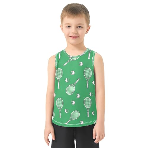 J JOYSAY Cartoon Tennis Dark Green Boys Tank Top Sleeveless Muscle Shirts Quick Dry Sport Active Workout Kids T-Shirts 3-15T2