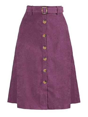Allegra K Womens High Waist Button Front A-Line Belted Corduroy Midi Skirt