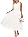 MEROKEETY Spring Summer Midi Dresses for Women 2026 Casual Beach Vacation Sleeveless Boho V Neck Tiered Maxi Dress Pockets, White, X-Large