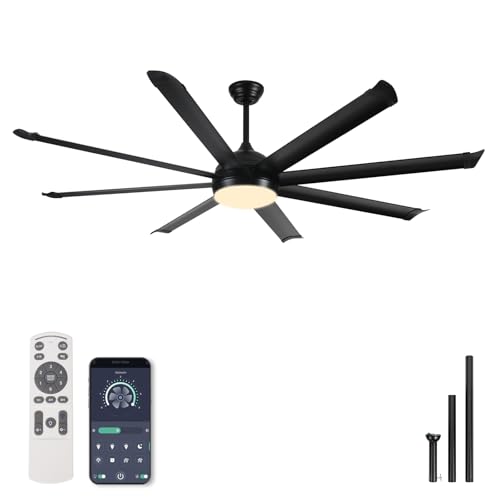 OPFLI 72Inch Ceiling Fans and Remote Control Ceiling Fan With Lights BLDC Reversible Matte Black Finish with 8 Aluminum Blades Outdoor Ceiling Fans for Patio ETL Listed