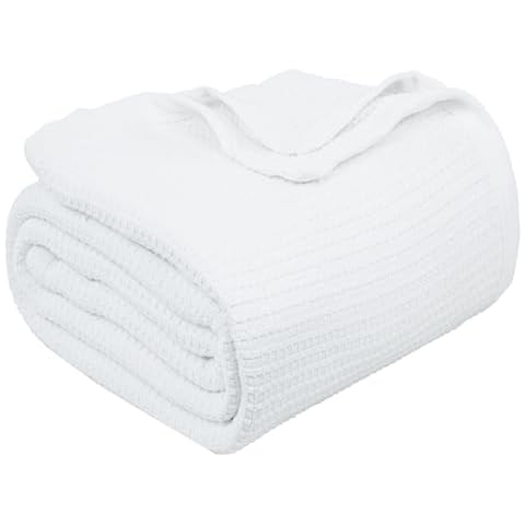TreeWool 100% Cotton King Size Blanket for Bed - Waffle Weave Soft Breathable Cozy Comfortable and Lightweight (90x108 Inches, White) Cover