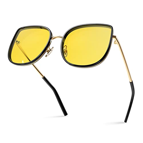 Bloomoak Lunettes de conduite de nuit pour femme, lunettes anti-éblouissement, monture en métal ultralégère, protection UV400 pour la nuit, la pluie, le brouillard, jaune Cover