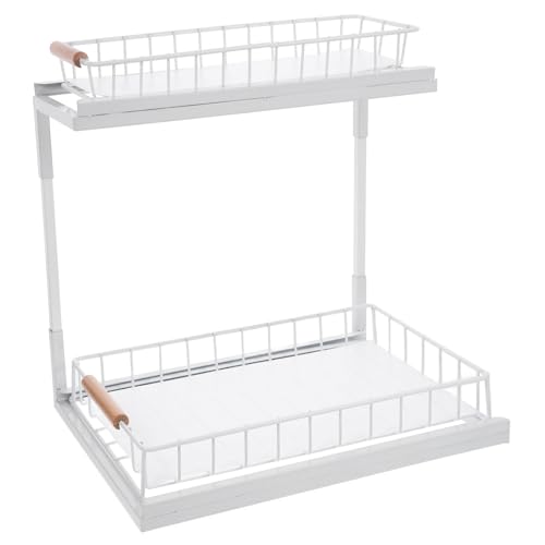 AUTSUPPL Modern Kitchen Spice Rack Double-layer Cabinet Organizer under Sink Storage Slide Out Shelf White