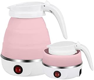 Foldable Electric Kettle, White/Blue/Pink Portable Electric Kettle, 600ml Mini Electric Kettle, Food Grade Silicone, for Hiking Camping and Indoor (Pink)