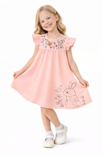 Image of HILEELANG Girls Cotton Tiered Dress Flutter Ruffle Sleeve Summer Swing Sundress Birthday Party Casual Outfit Colorblock 2-12Y