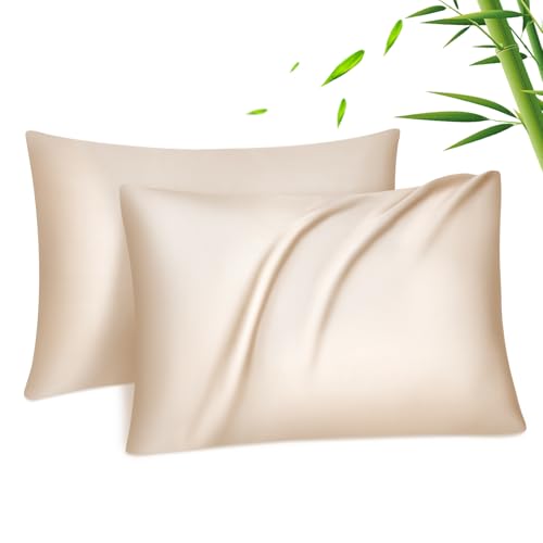 Fittia 2er-Set Lyocell Bambus Kissenbezug Bambusfaser Kopfkissenbezug Kissenhülle Seidig weichkühlend atmungsaktiv mit verdecktem Reißverschluss,...