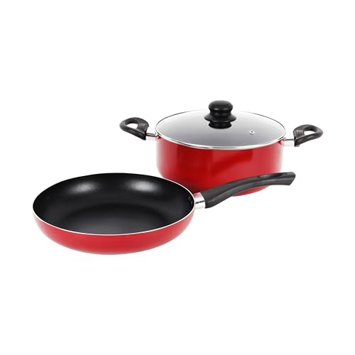 Royalford 3 pieces Non-Stick Cookware Set RF12597 Set Combo Offer for Kitchen 26cm Frypan & Kadai with Lid Utensils for Cooking Induction Cookware Set Pot and Pan Fry Pan Non Stick Combo Set Nonstick