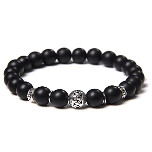 Bracelet en pierre naturelle d'onyx de qualite superieure et perles d'agates noires polies