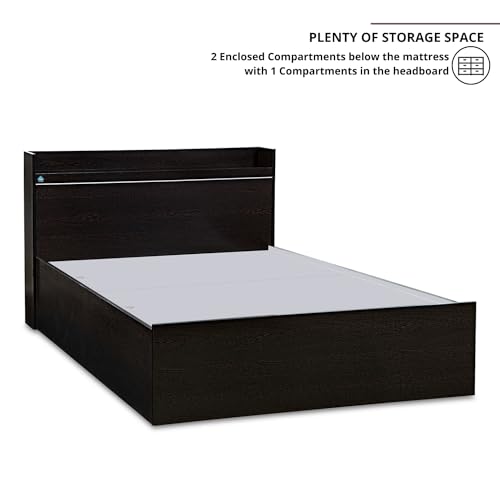 Image of DELITE KOM | 1 Year Warranty | Single Bed, Plum Engineered Wood Bed with Box Storage & with Headboard Shelf Storage, Wooden Bed (83x37 Inches) | Installation Included | Color - Flowery Wenge