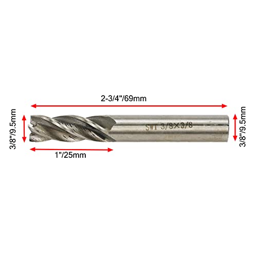 Image of Square End Mill 3 /8 inch Cutting Dia x 3 /8 inch Shank Dia 4 Flute Straight End Mill Cutter - 2pcs