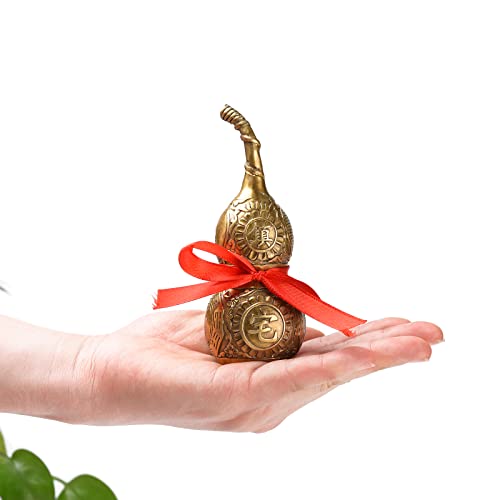 Brabud Chinese Good Luck Wu Lou/Hu Lu Gourd/Cucurbit For Wealth Peaceful Copper Statue Collectible Figure Sculpture Charm Amulet #TOP2