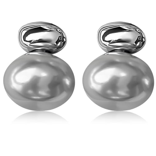 Boucles d'oreilles perle grise suspendue et clous ovales en argent S925