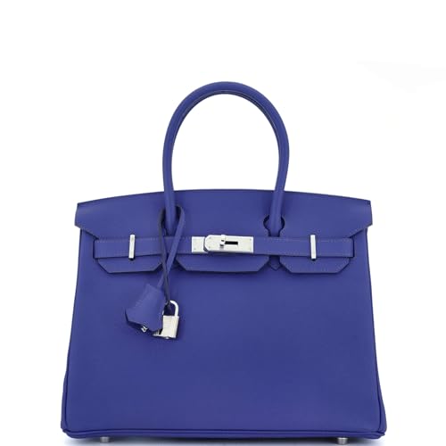 Hermès, Pre-Loved Birkin Handbag Blue Epsom with Palladium Hardware 30,