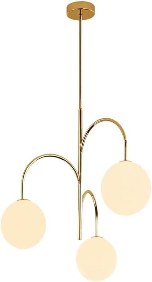 Luminaire suspendu en laiton doré et verre opale contemporain