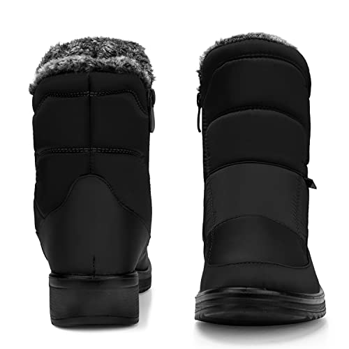 Shibever Womens Winter Boots Warm: Black Womens Waterproof Snow Boots Size 8 Ankle Casual Cold Weather Fur Lined Comfortable Booties thumb #6