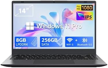 W11 Pro Laptop 8GB LPDDR4 RAM 256GB SATA SSD, Celeron N4020, Giga...