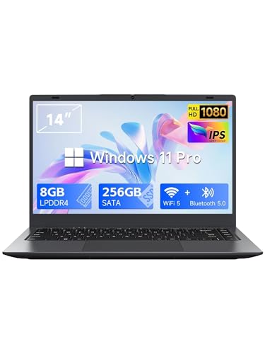 Win11 Pro Laptop 8GB LPDDR4 RAM 256GB SATA SSD, Celeron N4020, Gi...