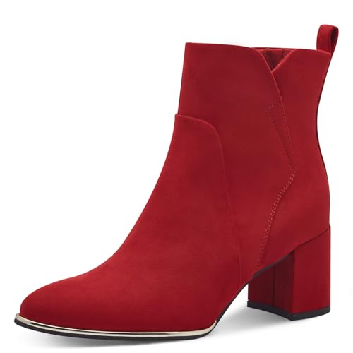 MARCO TOZZI Damen Stiefeletten mit Absatz Spitz mit Reißverschluss, Rot (Dk.Red), 40 EU